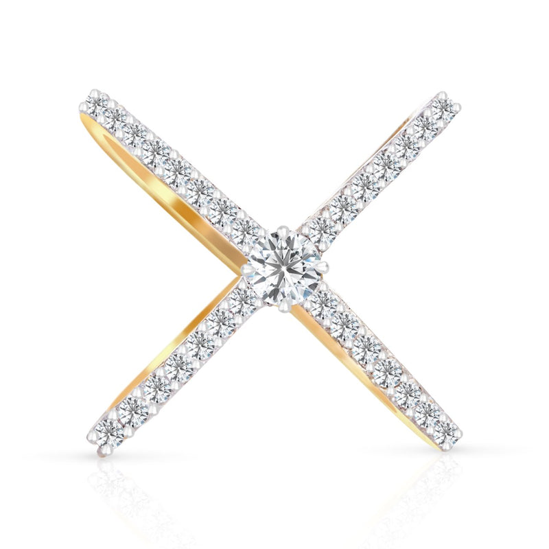 Gold-Plated  Minimalist X-Criss Cross Cubic Zirconia Studded Ring