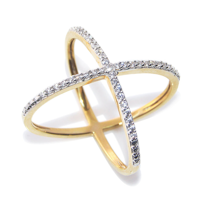 Gold-Plated  Minimalist X-Criss Cross Cubic Zirconia Studded Ring