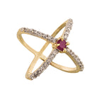 Gold Plated Criss Cross Round Shaped Pink Cubic Zirconia Studded Ring