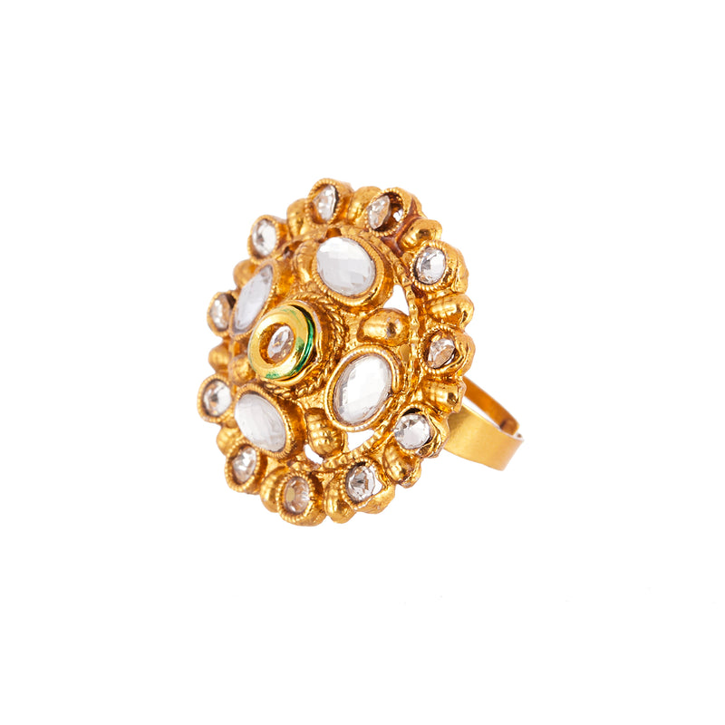 Premium Gold Plated Kundan Studded Adjustable Ring