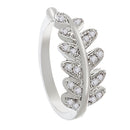 Rhodium Plated Silver Toned Leaf Shaped Cubic Zirconia Studded Ring