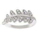 Rhodium Plated Silver Toned Leaf Shaped Cubic Zirconia Studded Ring