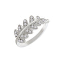 Rhodium Plated Silver Toned Leaf Shaped Cubic Zirconia Studded Ring