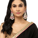 Gold-Plated White Pearls studded & Pink Enamelled Floral Shaped Drop Earrings