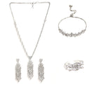 Rhodium-Plated with Silver-Tone White American Diamond-Studded Jewellery Set Combo