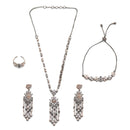 Rose Gold Plated Black Toned American Diamond Studded Detailed Design Pendant Combo Set With Adjustable Bracelet & Ring