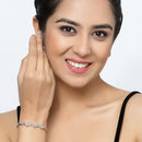 Rhodium-Plated Orange Oval Shape American Diamond Studded Kada Bracelet