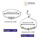 Rhodium Plated Silver Toned Floral Design Set Of 2 Adjustable Bracelet & Classic Bracelet