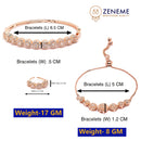 Rose Gold Plated Round Charm Beaded Set Of 2 Adjustable & Cuff Bracelet With Ring