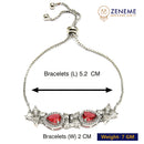 Rhodium Plated Silver Toned White Flower & Red Teardrop AD Studded Wraparound Adjustable Bracelet