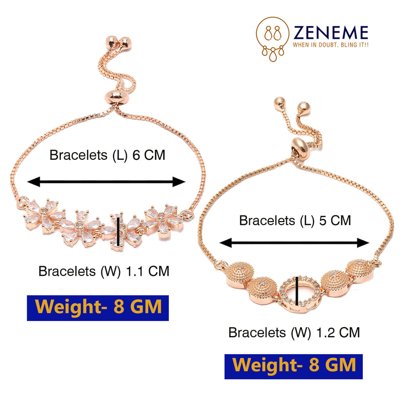 Rose Gold Plated Halo Star Charm Beaded & Floral Design Set Of 2 Adjustable Stackable Bracelets