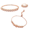 Rose Gold Plated Round Charm Beaded Set Of 2 Adjustable & Cuff Bracelet With Ring