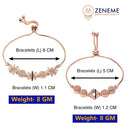 Rose Gold Plated Halo Square Charm Beaded & Floral Design Set Of 2 Adjustable  Stackable Bracelets