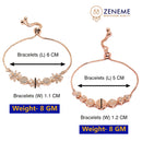 Rose Gold Plated Round Charm Beaded & Floral Design Set Of 2 Adjustable  Stackable Bracelets