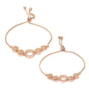 Rose Gold Plated American Diamond Studded Halo  Heart & Round Charm Adjustable Bracelet Combo Set of 2