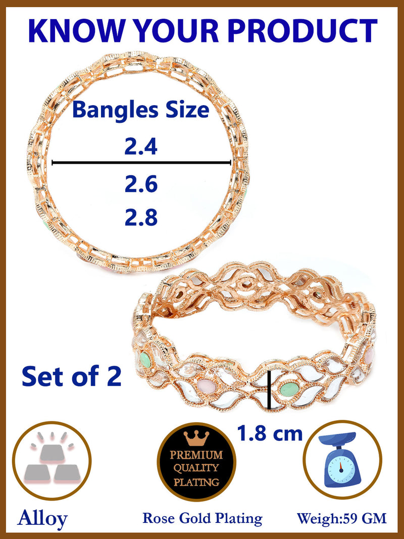 Rose Gold Plated Set Of 2  Traditional Kundan Studded Floral Design Bangle Set