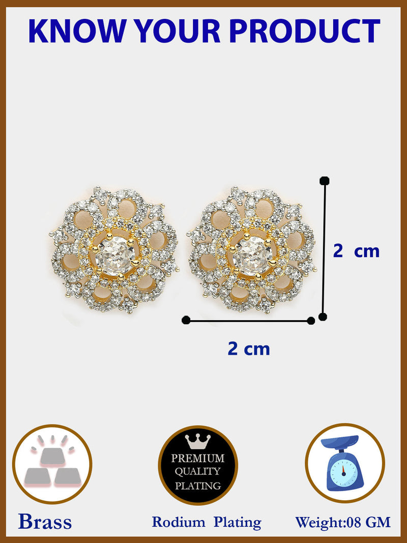 Gold Plated Dual Toned American Diamond Stud Earrings
