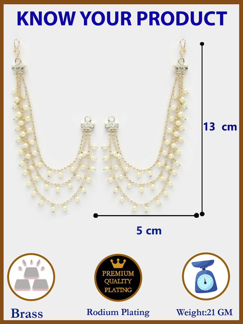 Gold Plated with White Pearls Studded Long Chain Attachment for Earrings