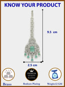 Rhodium Plated Silver Toned Mint Green American Diamond Pear Maang Tikka  with Elegant Dangling Stones