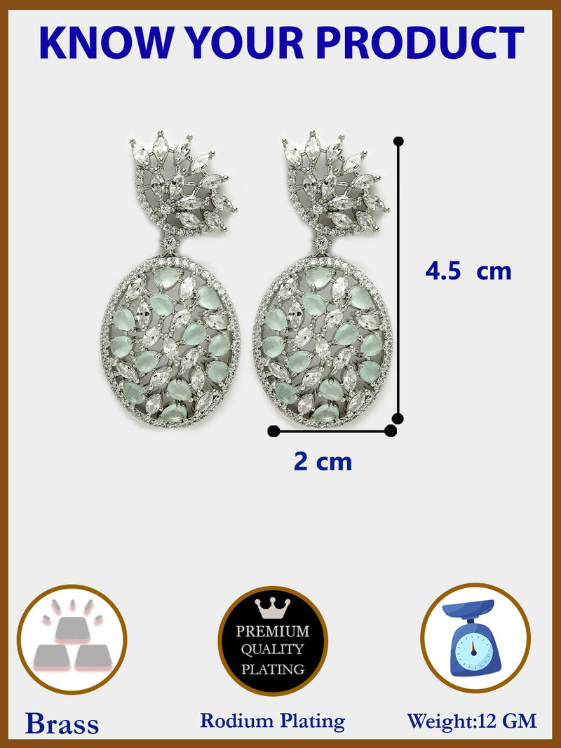 Rhodium Plated Tiny Tear Drops Ocean Blue & White American diamond Small Drop Earrings