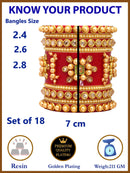 Gold Plated Traditional Set of 18 Red Bridal Chuda Bangle Set