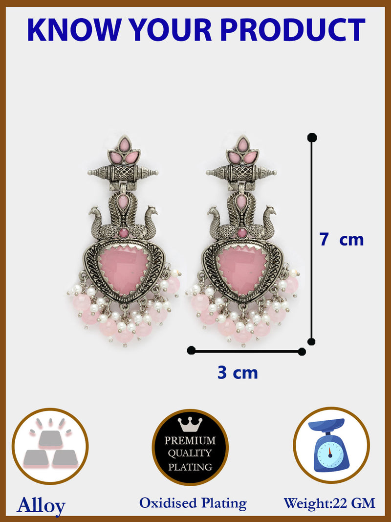 Oxidized Plated with Pink & White Pearl Cubic Zirconia Danglers Earrings