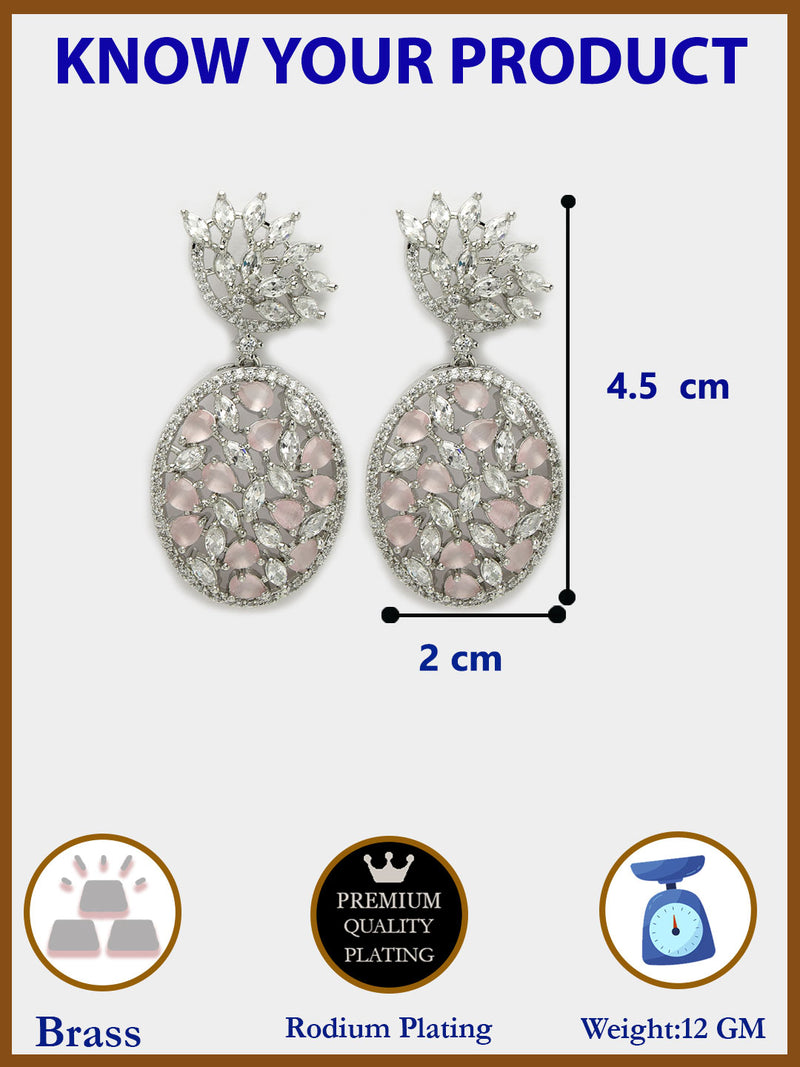 Rhodium Plated Tiny Tear Drops Pink & White American diamond Small Drop Earrings