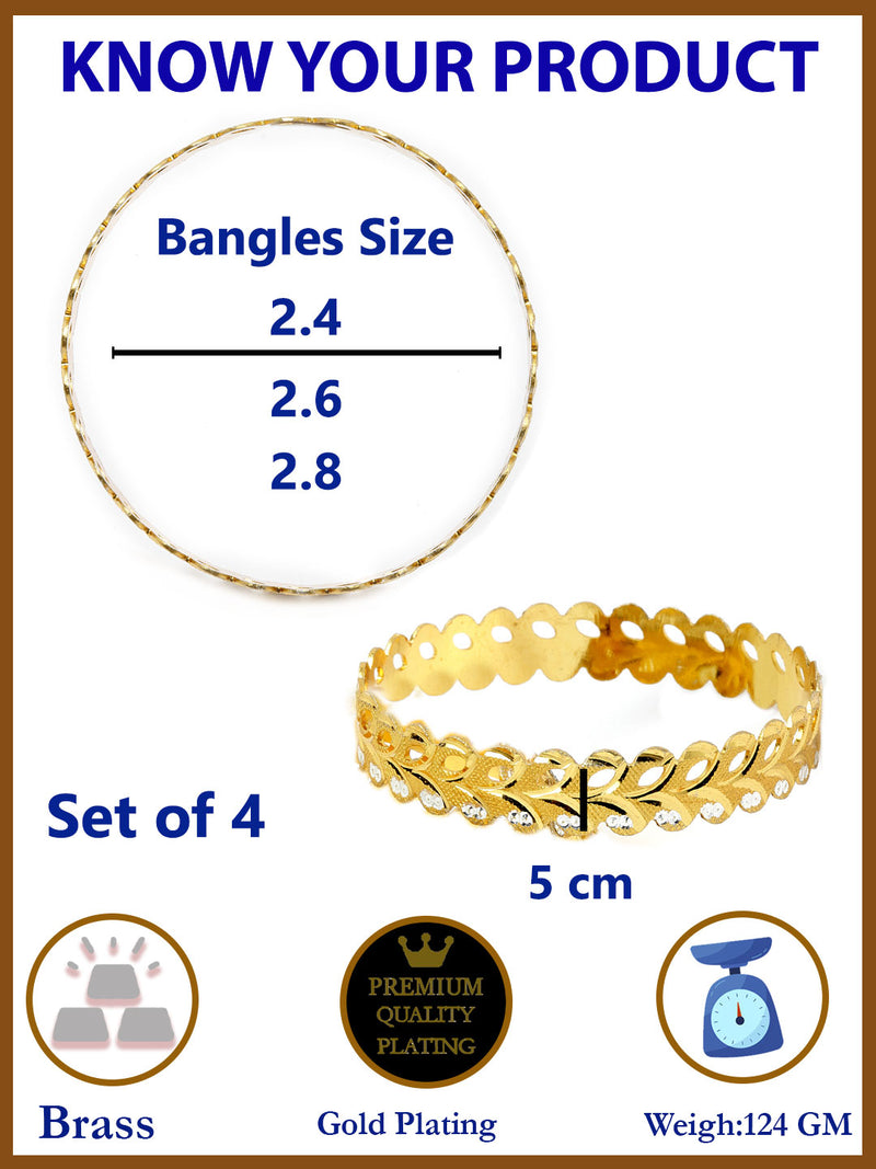 Gold Plated Leaf Design Set Of 4 Traditional Stylish Bangle Set