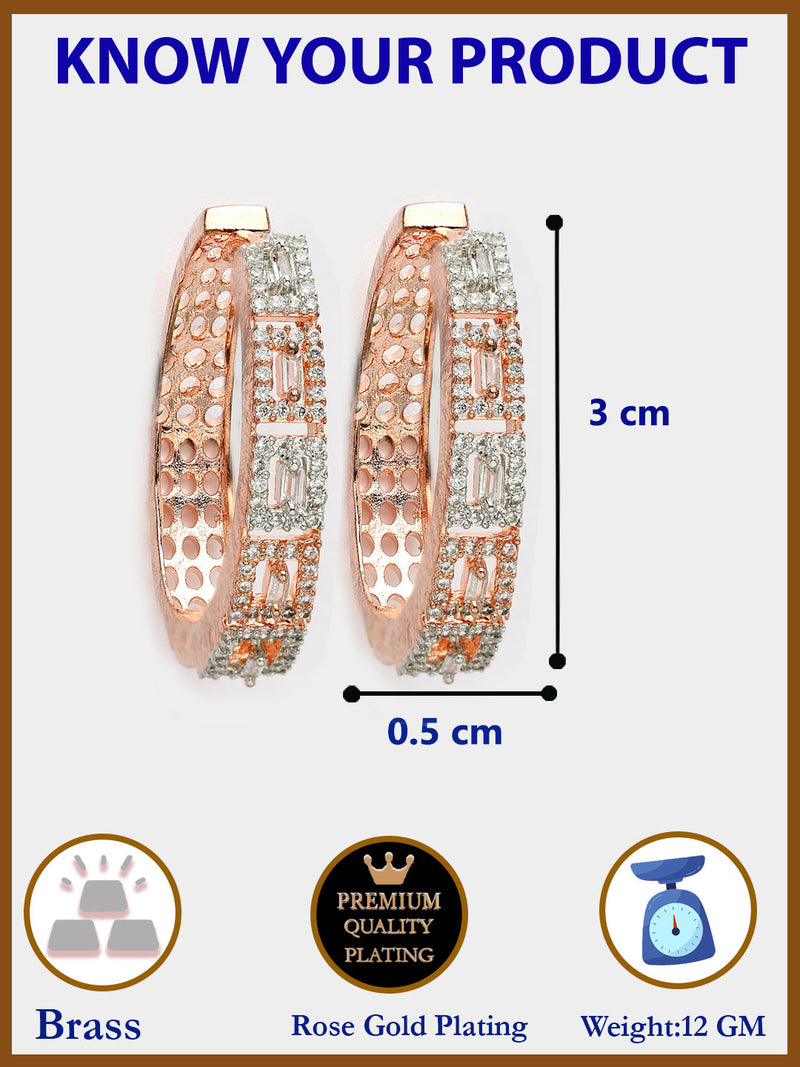 Rose Gold Plated American Diamond Circular Hoop Earrings