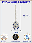 Rhodium Plated Silver Toned Floral Blue American Diamond Studded Maang Tikka with Elegant Dangling Stones