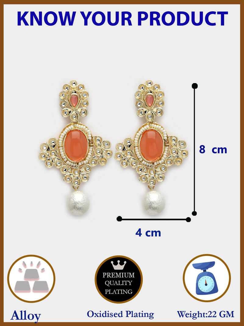Gold Plated Oval Shaped with Peach Cubic Zirconia Small Drop Earrings