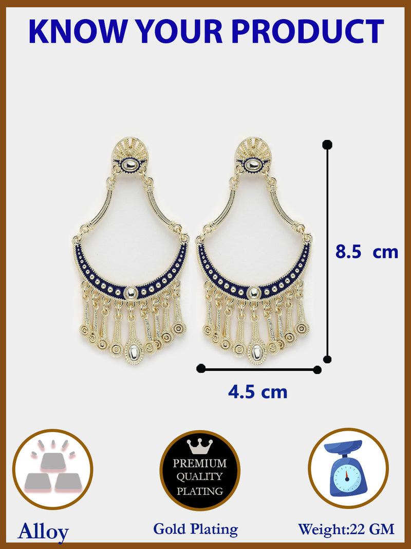 Gold Plated with Blue Stylish Cubic Zirconia Dangler Earrings