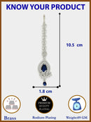 Rhodium Plated Silver Toned Blue American Diamond  Floral Teardrop Maang Tikka  with Elegant Dangling Stones