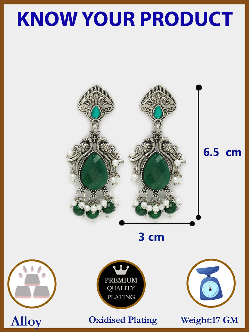 Oxidized Plated with Green Cubic Zirconia Danglers Earrings