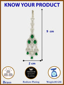 Rhodium Plated Silver Toned Green & White American Diamond Bridal Maang Tikka With Dangling Teardrop Stones