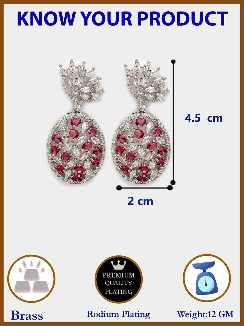 Rhodium Plated Tiny Tear Drops Red & White American diamond Small Drop Earrings