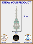 Rhodium Plated Silver Toned Mint Green & White American Diamond Bridal Maang Tikka With Dangling Teardrop Stones