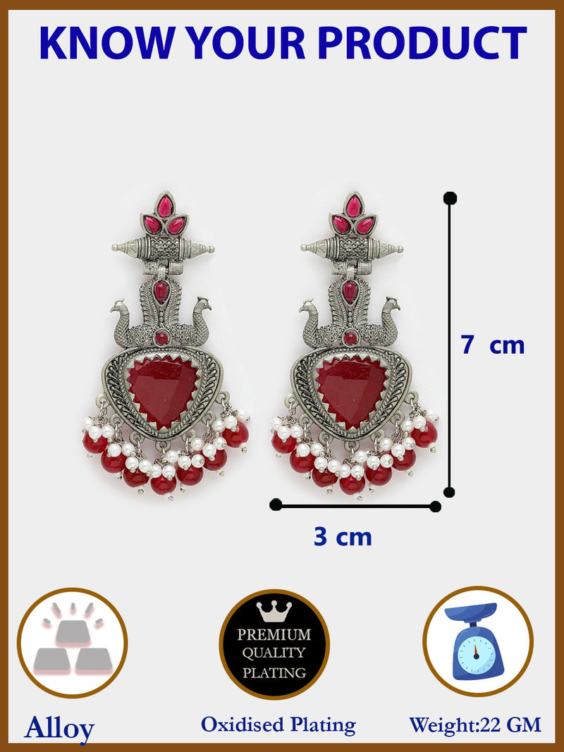 Oxidized Plated with Red & White Pearl Cubic Zirconia Danglers Earrings