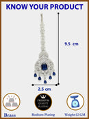 Rhodium Plated Silver Toned Blue American Diamond Pear Maang Tikka with Elegant Dangling Stones