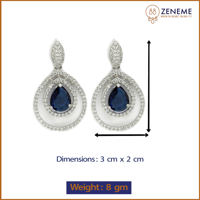 Blue Fancy Dangle Earrings – American Diamond Studded Rhodium Plate