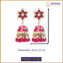 Gold-Plated Pink & White Kundan-Pearls studded Star Shaped Enamelled Jhumka Earrings