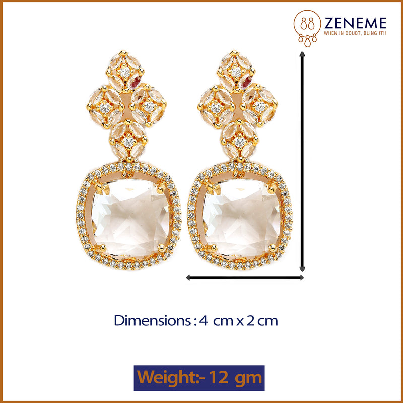 Gold Plated with White American Diamond Small Drop Earrings