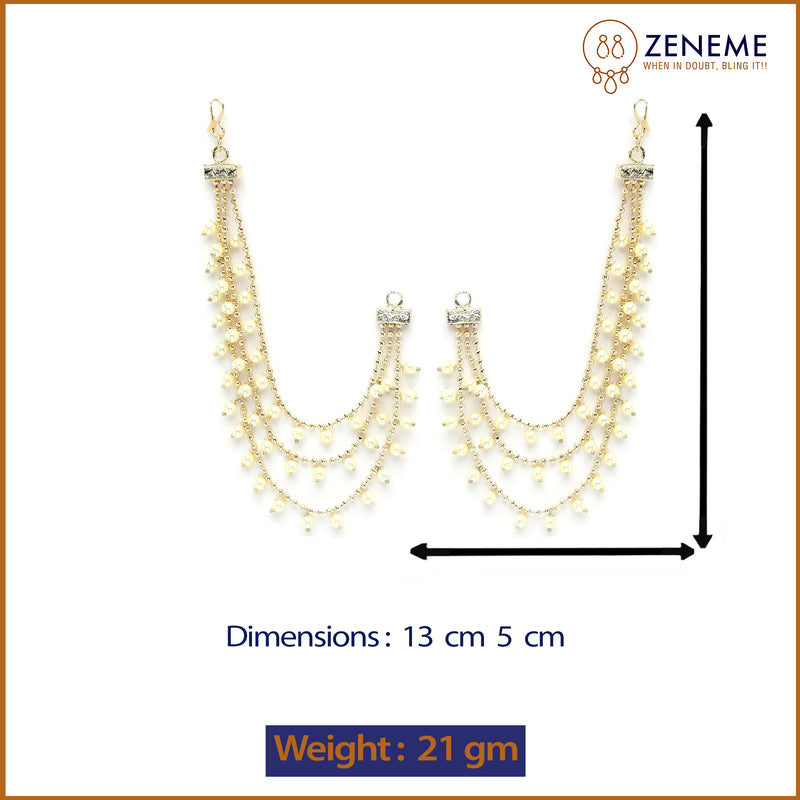 Gold Plated with White Pearls Studded Long Chain Attachment for Earrings