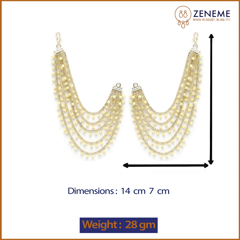 Gold Plated with White Pearls Studded Long Chain Attachment for Earrings