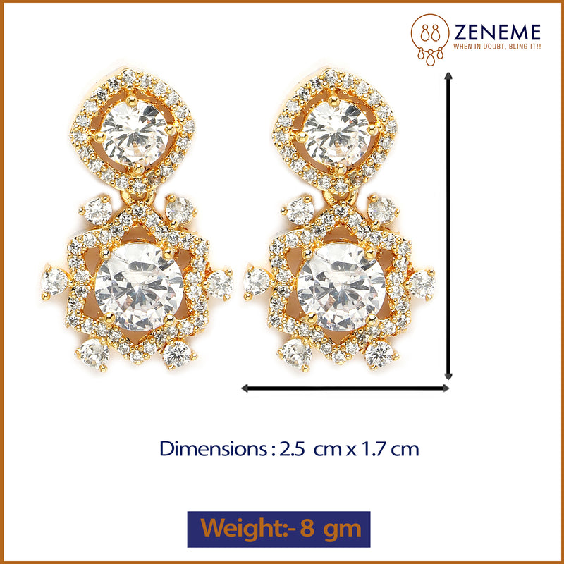 Gold Plated with White American Diamond Small Drop Earrings