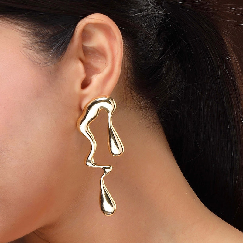 Gold Plated Abstract Drip Stylish Earrings