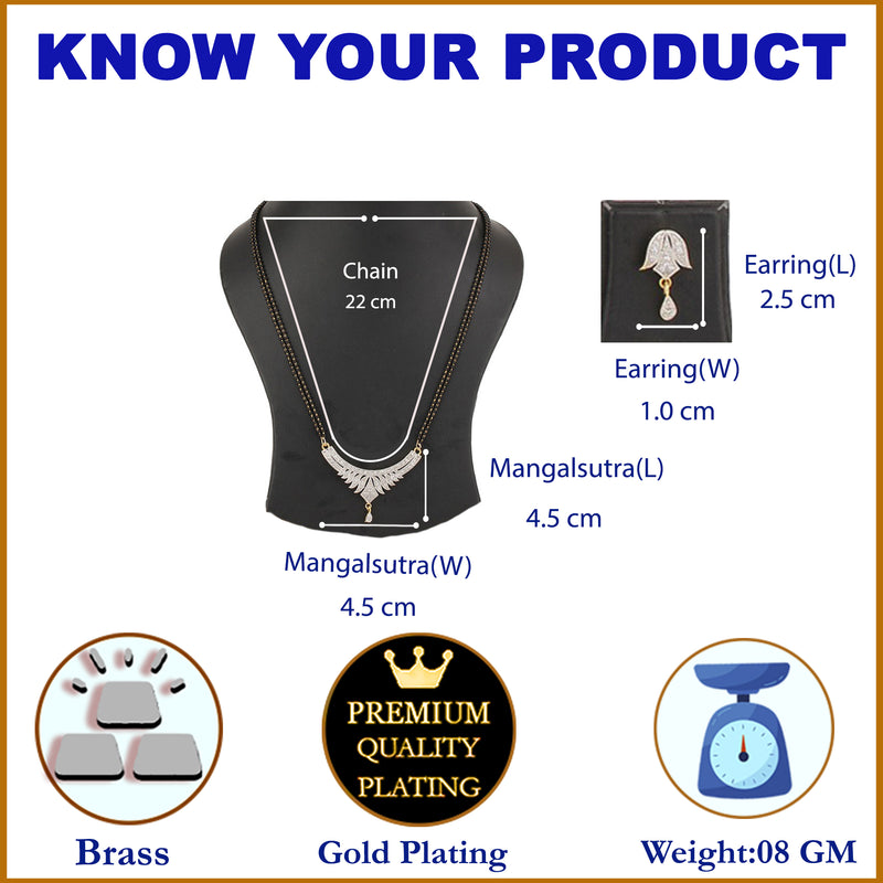Mangalsutra American Diamond Gold Plated Pendant Jewellery with Chain and Earrings for Women