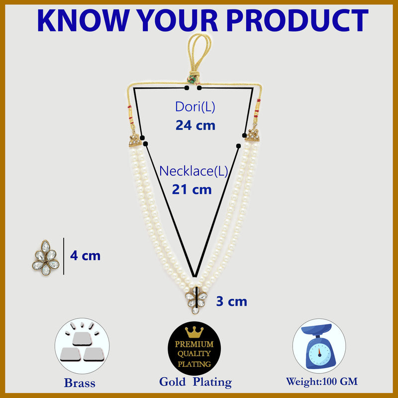 Gold Plated White Pearl & Kundan Studded Jewellery Set