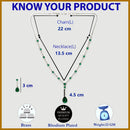 Rhodium Plated Silver Toned Teardrop Style Emerald Green American Diamond Studded Jewellery Set