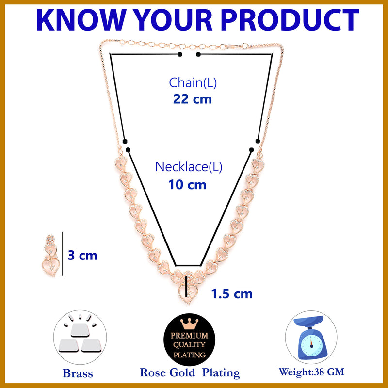 Rose Gold Plated Hearts Shaped with White American Diamond Stone Studded Jewellery Set